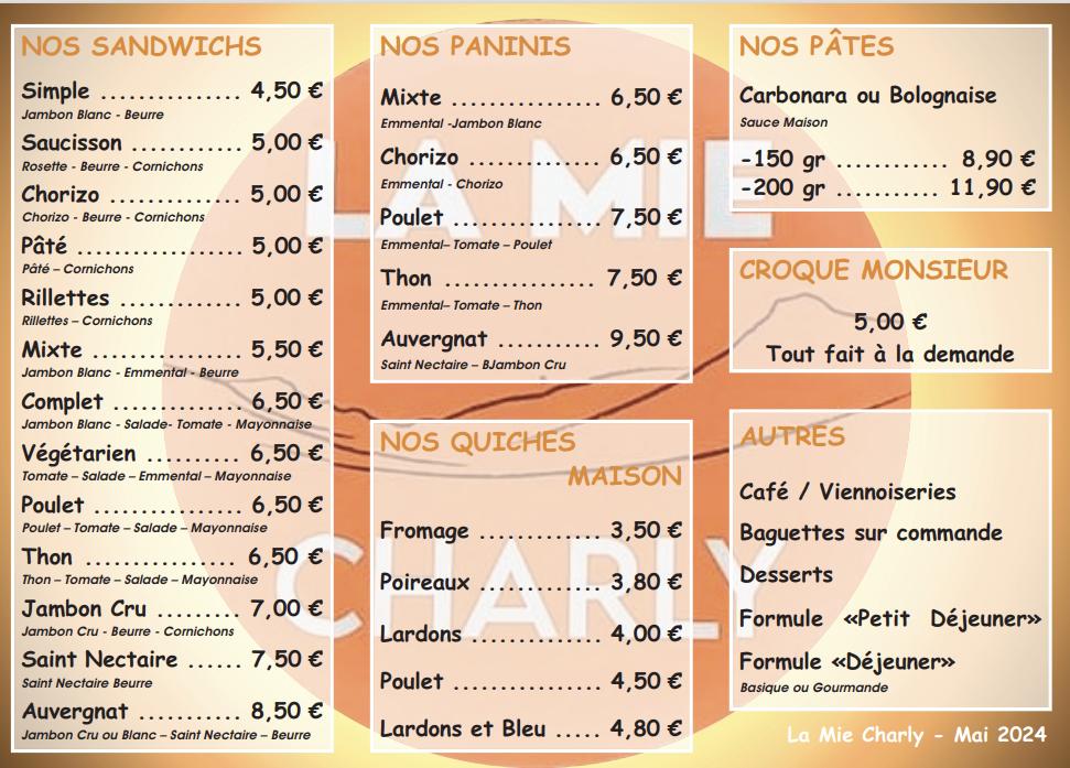 La Mie Charly Cafe Sandwicherie - Menu Image 1